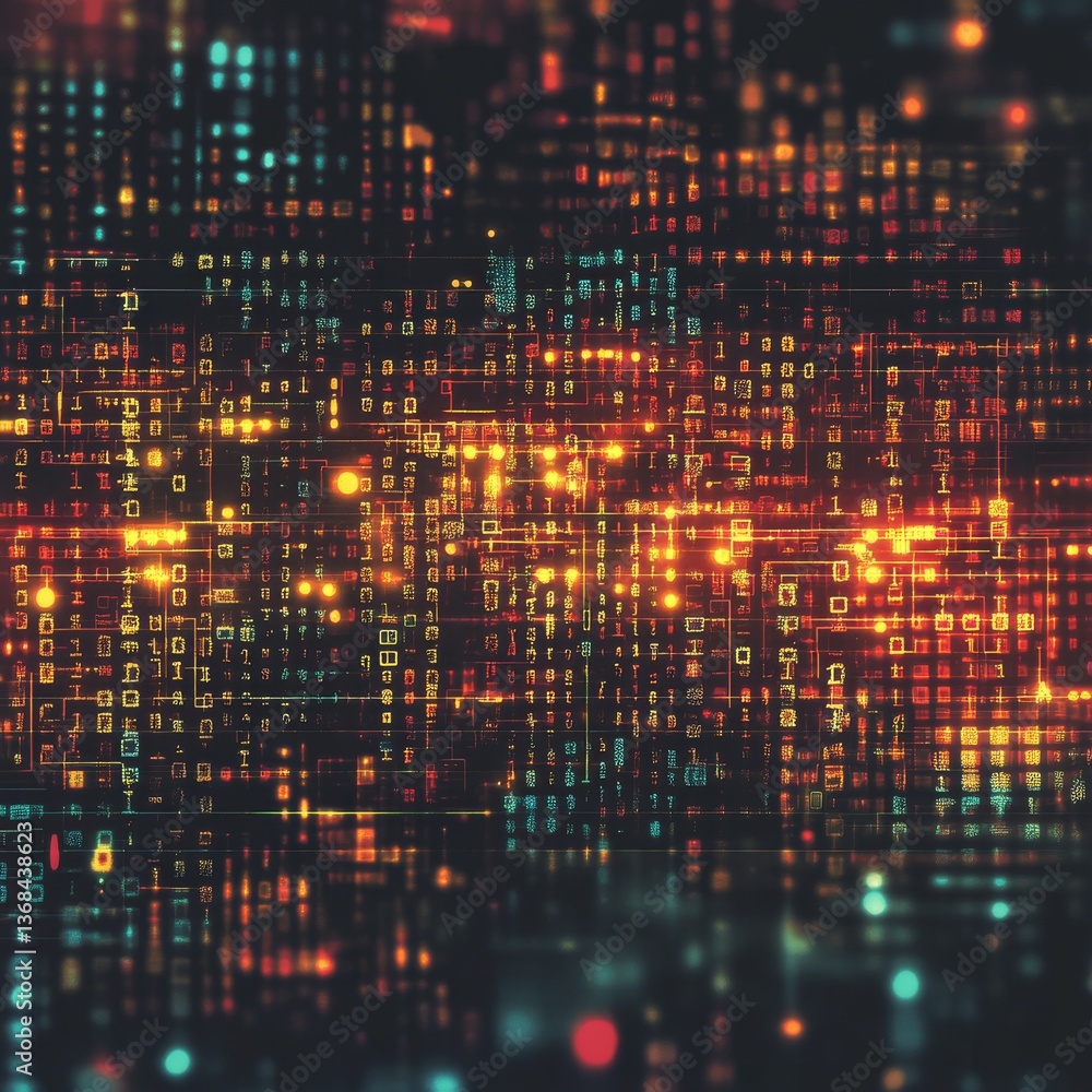 Poster Abstract Digital Matrix: Glowing Data Stream and Complex Grid of Information