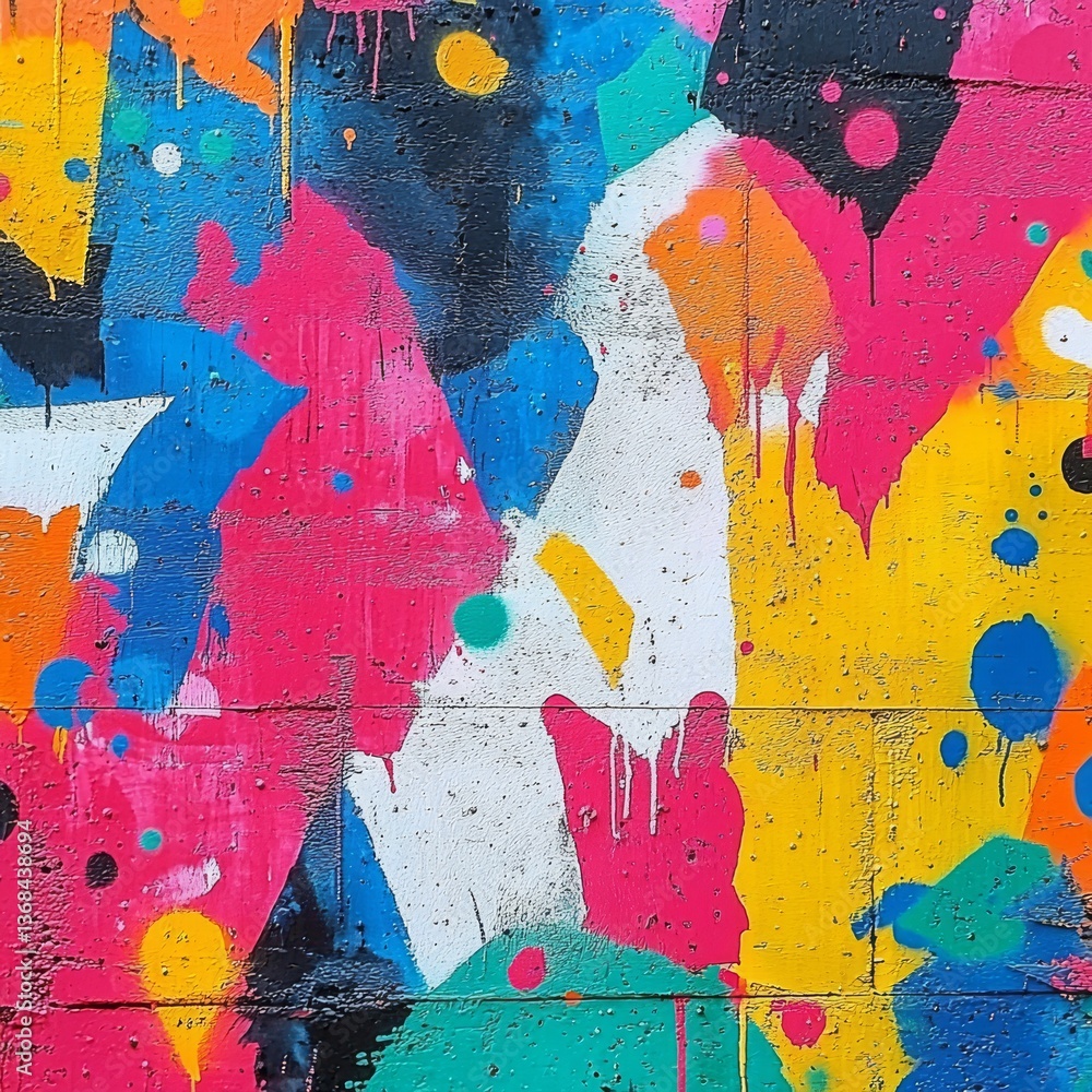 Poster Abstract Graffiti Art on a Textured Wall, Bold Colors and Dripping Paint Create a Dynamic and Vibrant Visual