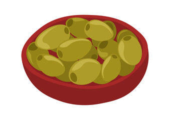 Hand drawn brown bowl with olives on white background