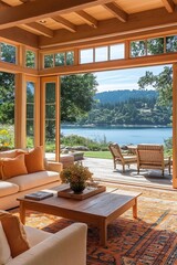 Obraz premium Lake view living room interior.