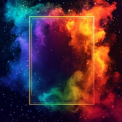Obraz premium Colorful Cosmic Frame: A vibrant explosion of dust and light creates a stunning celestial border around a central dark space.