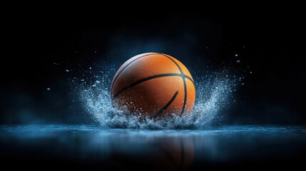 Fototapeta premium Basketball's dramatic splash, capturing the moment of impact in water basketball