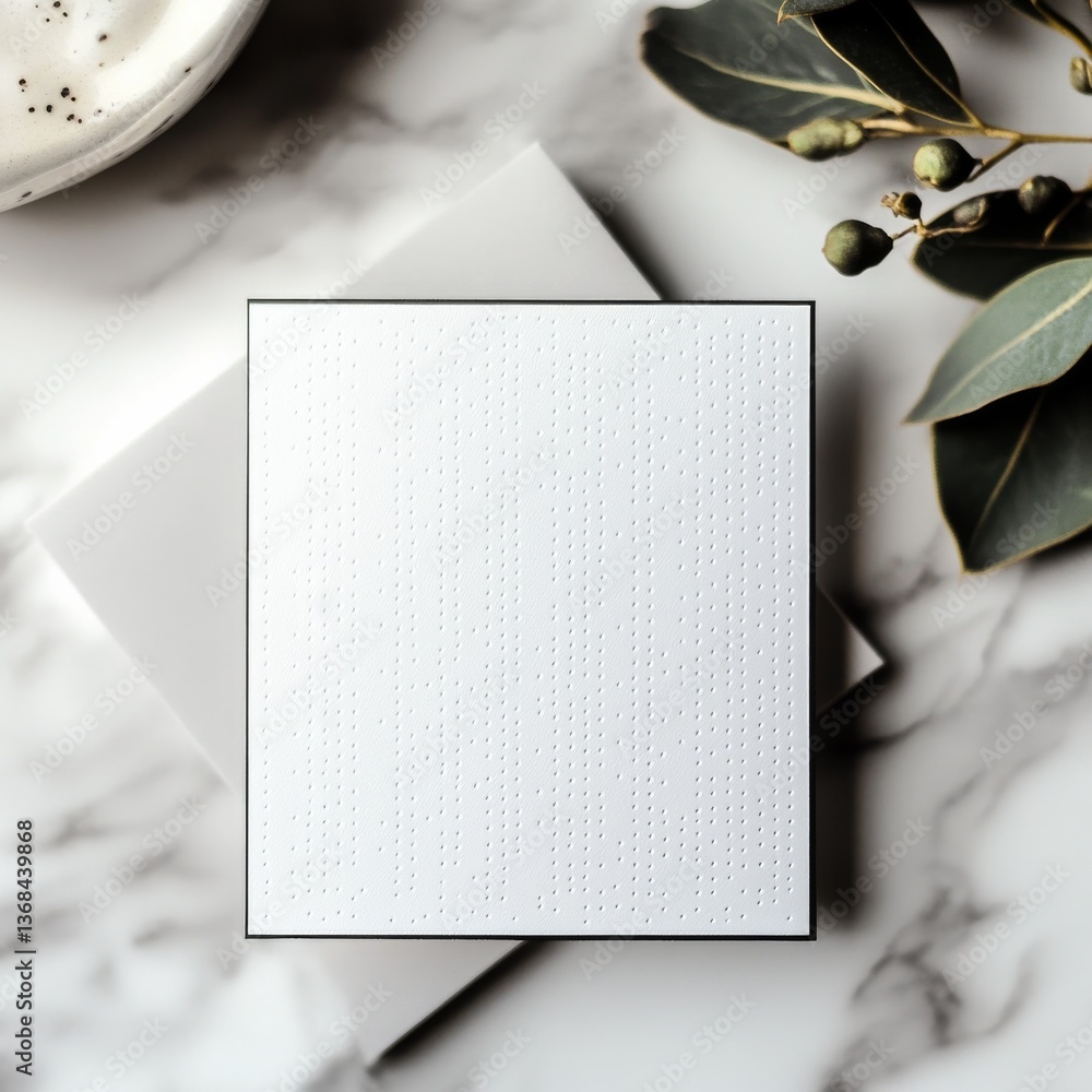 Poster Elegant White Square on Marble with Eucalyptus for Branding Mockup and Presentation Design