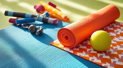 Vibrant yoga essentials an inviting studio setup promoting healthy lifestyle and fitness regime a sunny and well lit studio