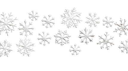 Row of white snowflake shapes on black background, cut out transparent