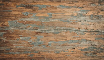 Weathered wood surface with peeling blue paint. Ideal for rustic, vintage décor, sustainable design, artistic projects.