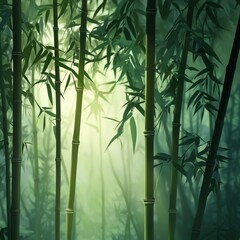 Tranquil Bamboo Forest: An Ethereal Symphony of Green and Light Through Nature's Serene Sanctuary.