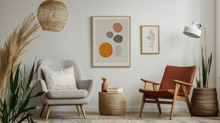 Contemporary Living Room Interior Design with Armchairs and Modern Art in Natural Light