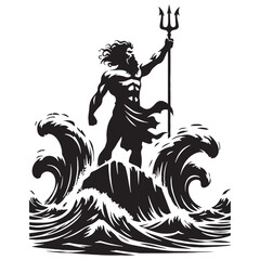 Fototapeta premium Storm-bringer Poseidon silhouette, controller of tempests - Poseidon illustration - Poseidon vector - Greek god silhouette