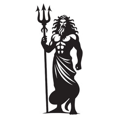 Majestic Poseidon silhouette, king of the waves - Poseidon illustration - Poseidon vector - Greek god silhouette

