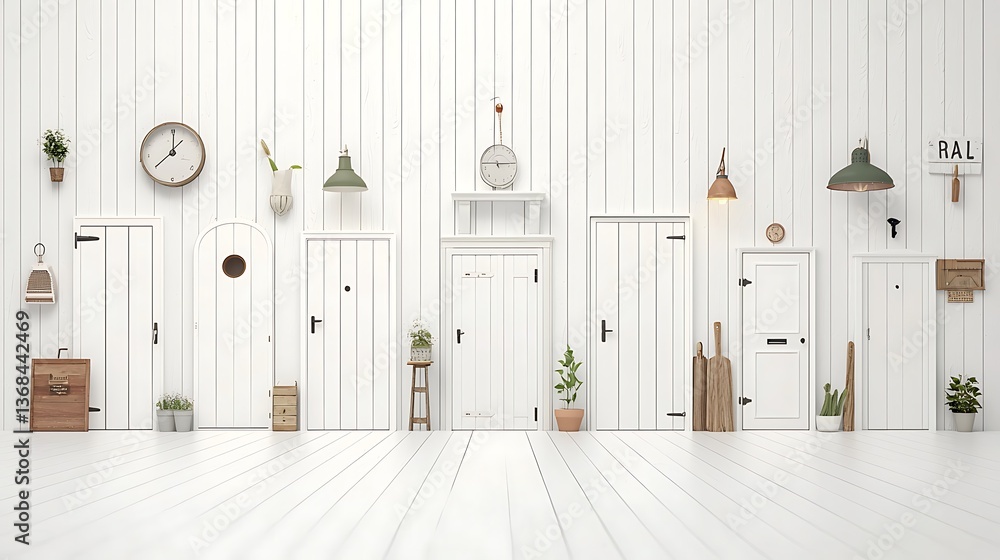 Poster Diverse object collection white background minimalist texture