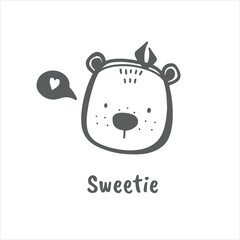 Сute animal faces in scandinavian style vector illustration on white background