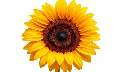 Obraz premium A vibrant ripe sunflower, golden petals surrounding a dark brown center, isolated on pure white, wildflower, stock photo