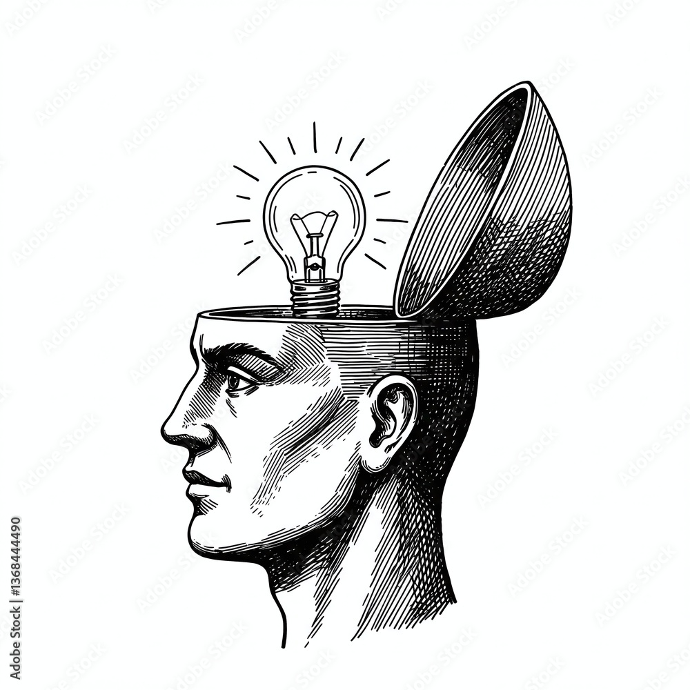 Poster brainstorming brilliance: a visual representation of creative thinking. revealing a lightbulb illumi