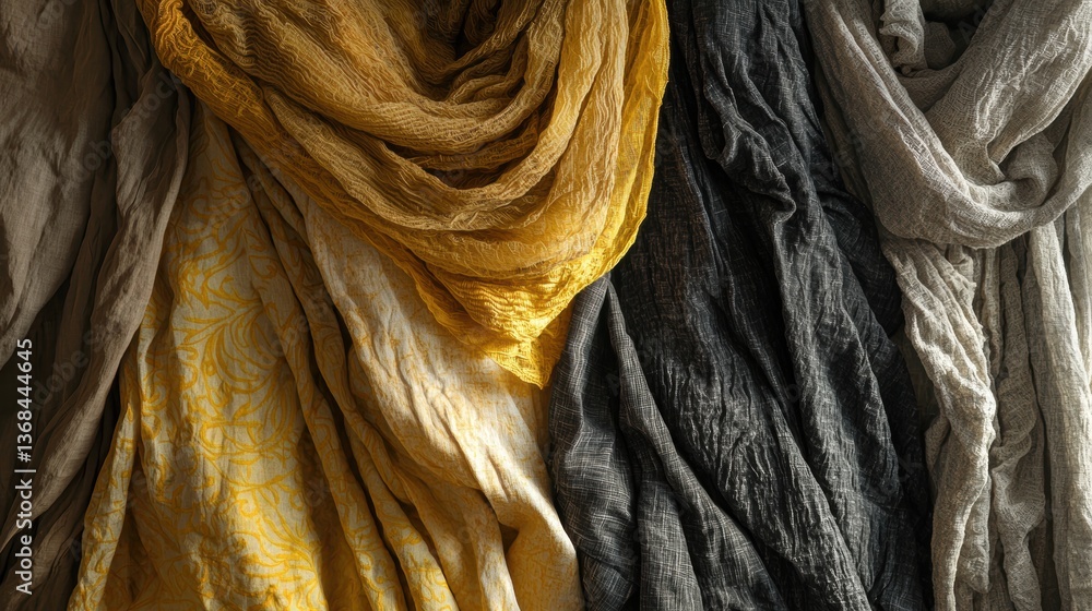 Aufkleber Delicate Layers of Fine Textured Fabrics in Varied Tones of Yellow Gray and Beige for Artistic Background