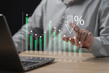 Business work cost reduction concept, Businessman show target graph comparing cost reduction,...