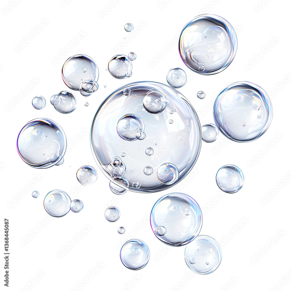 Poster clear liquid bubbles floating abstract renderingisolated on transparent background png