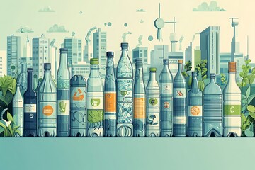 Illustrated guide to the life cycle of a plastic bottle, from production to recycling, designed for clear understanding