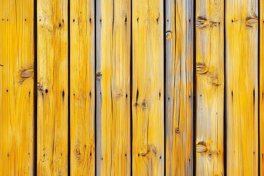 Rustic yellow wooden fence background texture featuring natural wood grain patterns and knots