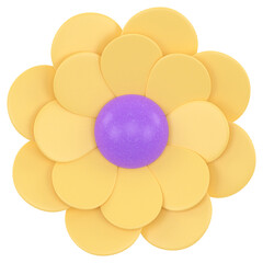 yellow and purple  flower on white background 3D Illustration