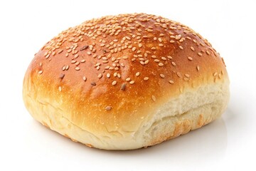 Bread roll covered with sesame seeds isolated on transparent background