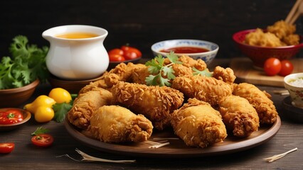 A close-up view of a black rectangular plate filled with crispy,