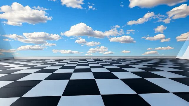 Checkered Floor, Sky View, Abstract Space