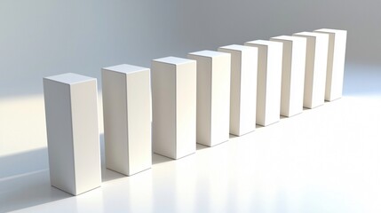 White rectangular blocks lined up, ready to fall. Simple design, shadow play. Conceptual visual