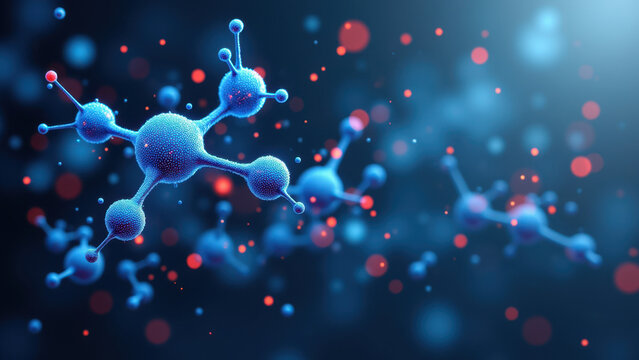 This image is a colorful digital rendering of Nicotinamide Adenine Dinucleotide (NAD+) molecules, which are essential cofactors used in metabolic reactions within cells.