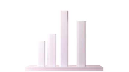 Rising bar graph in white color isolated on black background, cut out transparent