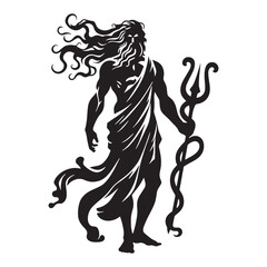 Powerful Zeus silhouette, master of lightning and thunder - Zeus illustration - Zeus vector - Greek god silhouette

