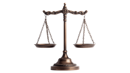 Antique bronze balance scales, justice concept, isolated, cut out transparent