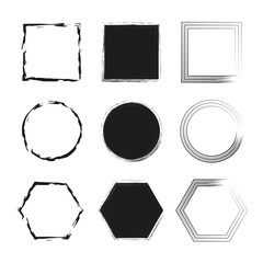 Abstract geometric frames. Black and white. Circular and angular shapes. Minimal vector collection.
