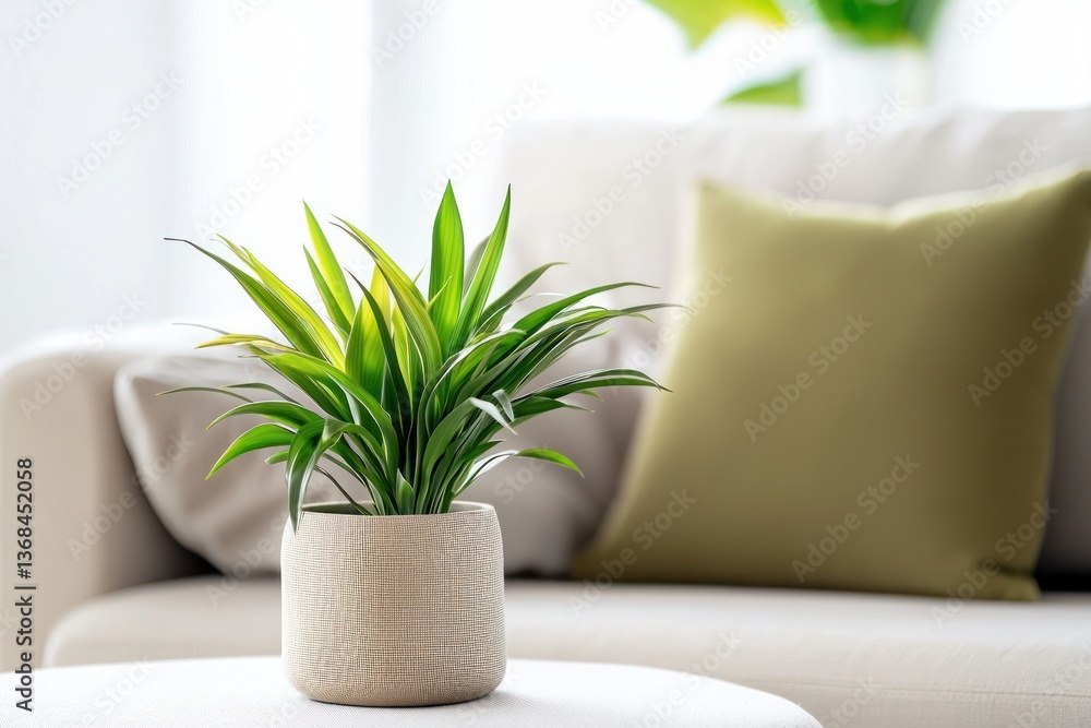 Poster serene indoor plant centerpiece on a bright table creating natural and calming atmosphere in a home 