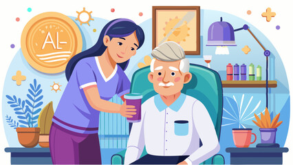 Web banner Man being cared for by a private Asian nurse at home suffering from Alzheimer's disease to closely care for elderly patients with copy space on .
