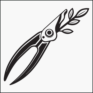 black shears cutting green leaves clip art preview