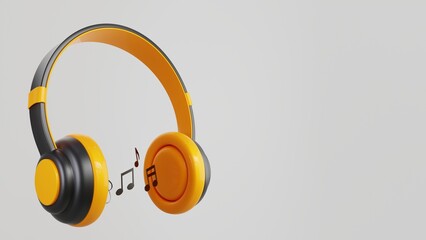 Naklejka premium Yellow and black headphones with floating music notes