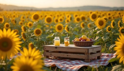 Fototapeta premium Sunny Picnic in a Sunflower Field