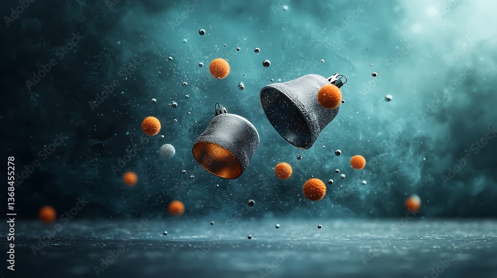 Poster Floating orbs abstract teal background