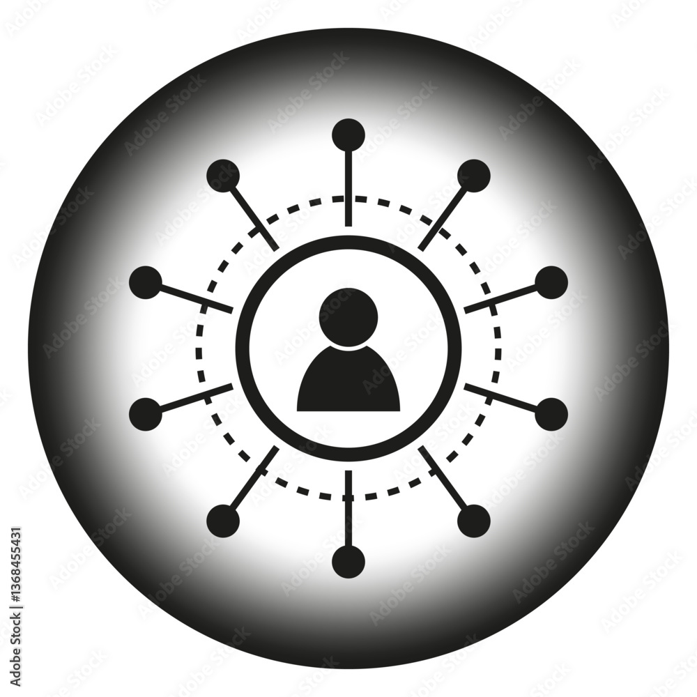 Poster social connection icon. network interaction concept. black and white graphic. personal node system.