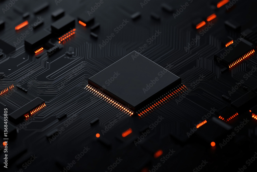 Aufkleber digital circuit: a macro shot reveals the intricate details of a computer chip's circuit board, high