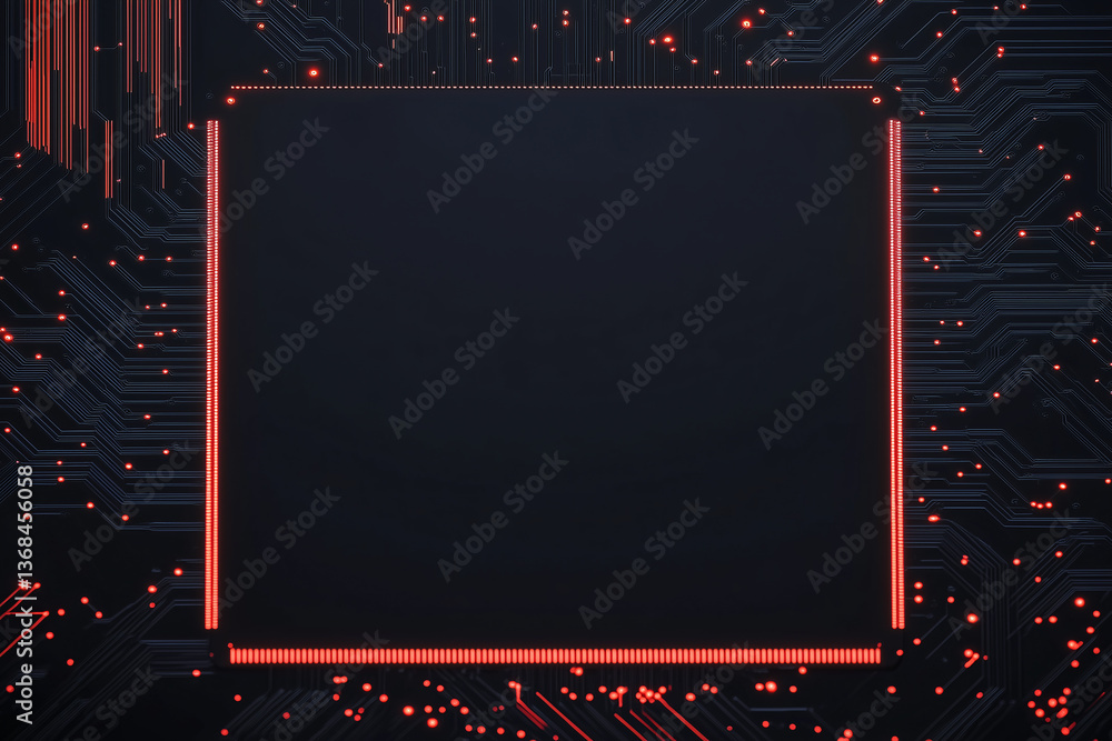 Poster processor with glowing elements: a close-up of a modern processor chip with intricate circuits and g
