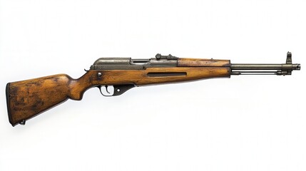 Classic vintage rifle with a wooden stock and metal barrel on a white background.