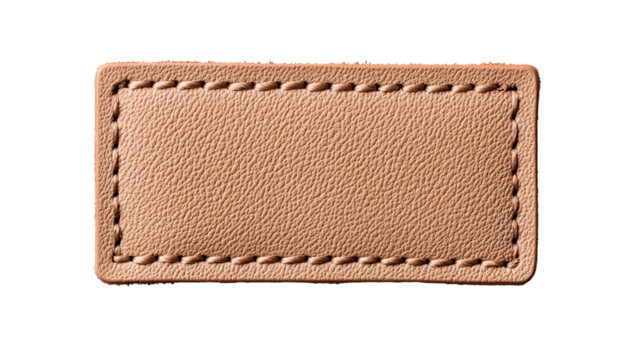 Leather Label with Stitching Detail on Dark Background, cut out transparent