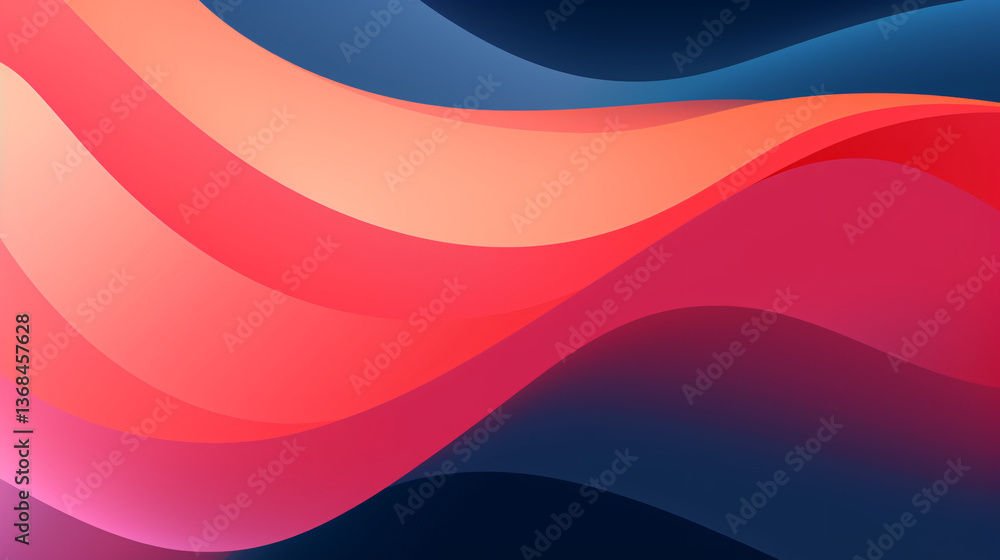 Poster A simple vector graphic design featuring an abstract background with smooth blue, orange, and pink gradient curves, creating a modern and dynamic visual effect.