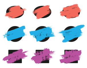 Brush stroke frames bright textured design element on black shapes