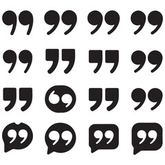 Set of quote mark. Quotes icon vector set. Quotemarks outline, speech marks, inverted commas or talking marks collection. Talk bubble speech icon.