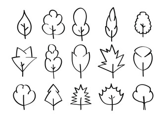 Leaf hand drawn thin line icons set