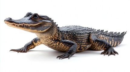 Obraz premium Juvenile alligator with textured scales on a white background.