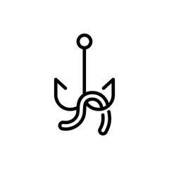 Fishing Hook and Worm Line Icon. Outline fishing hook and worm icon for social media, app, and web design. Vector simple illustration.